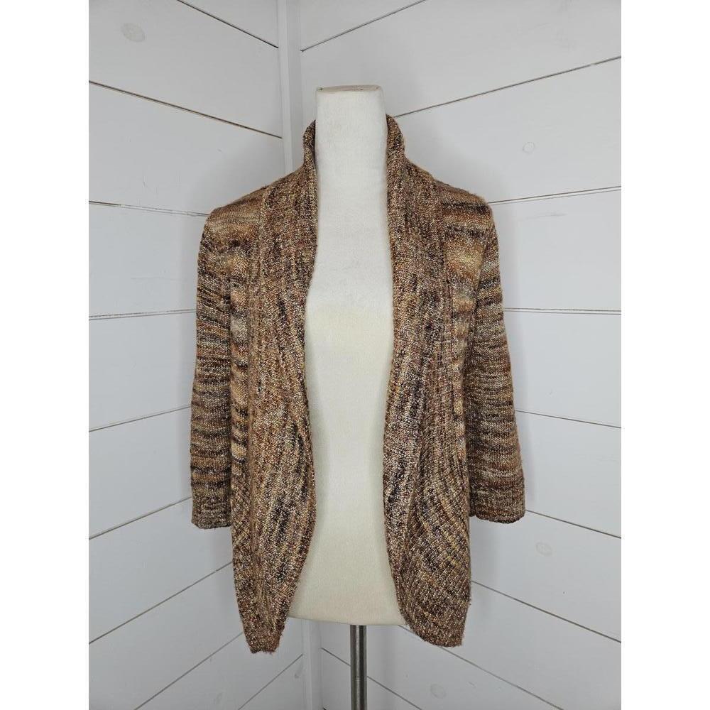 Christopher & Banks Medium Petite Brown Gold & Cream open front cardigan sweater